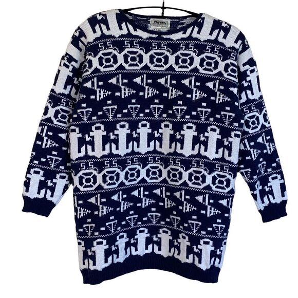 BABO Vintage Hand Knit Los Angeles Nautical Design Sweater One Size XL - Picture 1 of 7